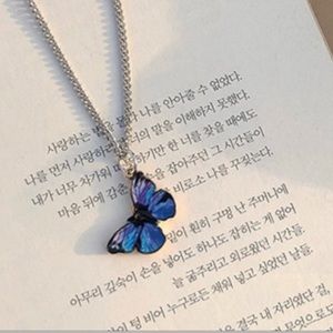 Purple and blue butterfly necklace